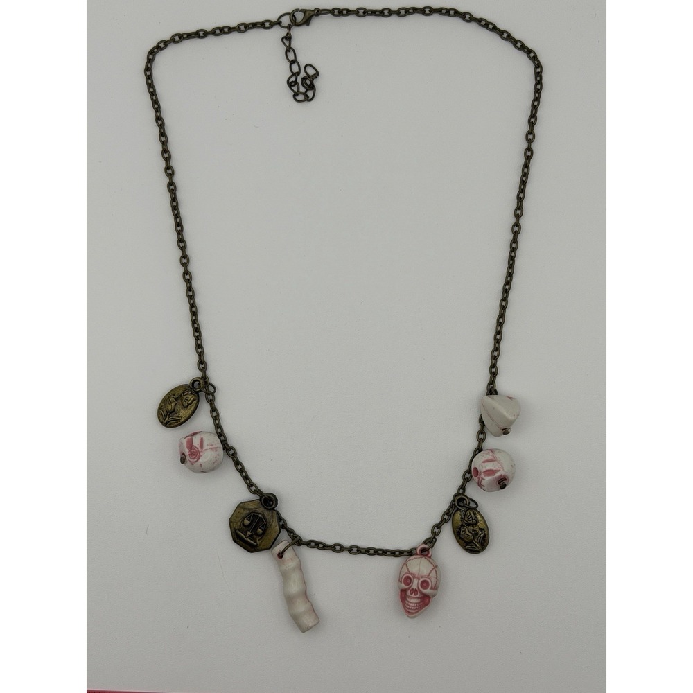 Gothic Skull Charm Necklace Bronze Tone‎ Horror Bone Jewelry Halloween